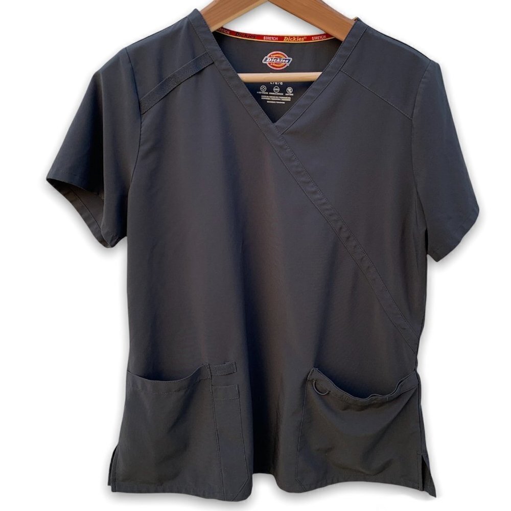 Dickies EDS Essentials Women's V-neck Gray Scrub - Front Pockets - Large Stretch